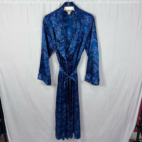 Inner Most Other - Inner Most Womens Satin Robe M Blue Purple Floral Long Kimono Tie Vintage